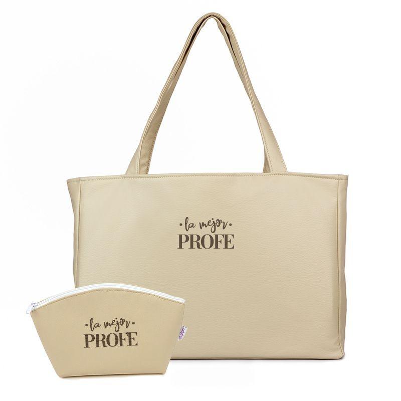 Bolso Shopper con Neceser Polipiel La Mejor Profe Mi Pipo - Nanetes #