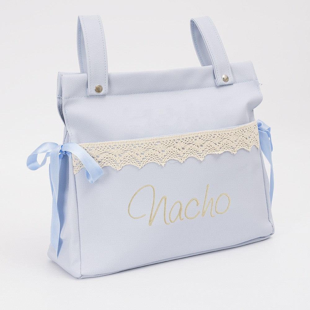 Bolso Panera Carro Bebé Andumodin Polipiel Penélope Puntilla Celeste - Nanetes #