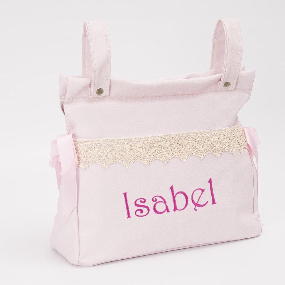 Bolso Panera Carro Bebé Andumodin Polipiel Penélope Puntilla Rosa - Nanetes #
