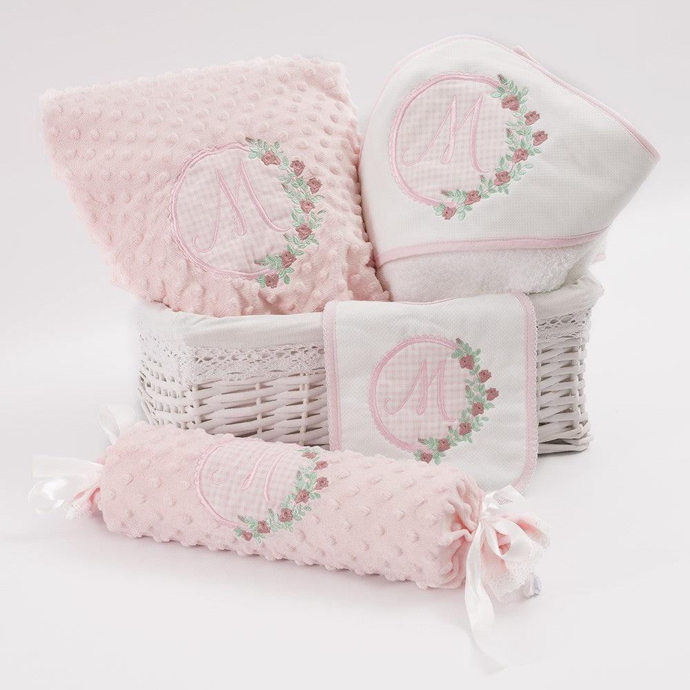 Cesta Regalo Bebé Personalizada Modelo Inicial Flores - Nanetes #