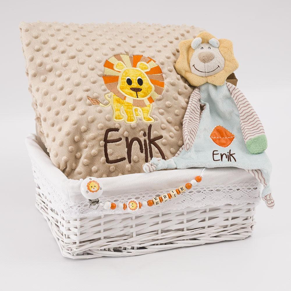 Cesta Regalo Bebe Recien Nacido Personalizada Leon Bordado Nanetes - Nanetes #