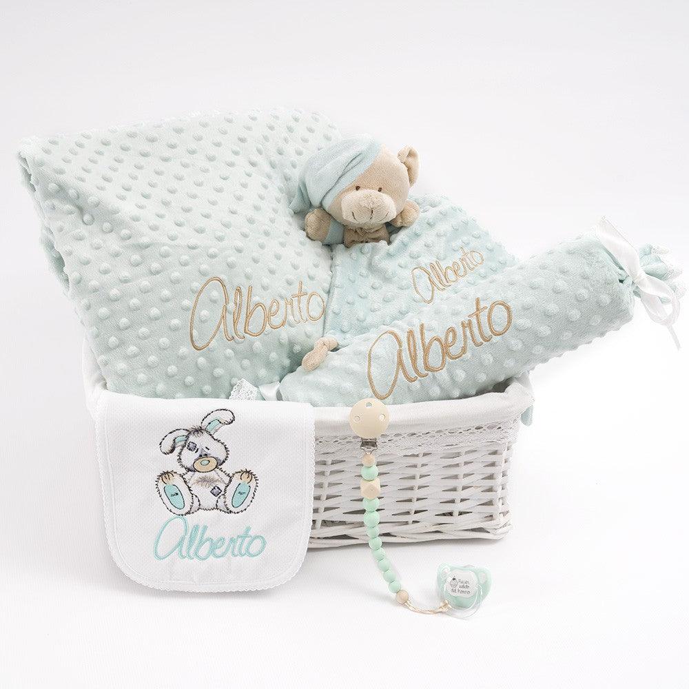 Cesta Regalo Bebe Personalizada Aguamarina Conejito Old Toy Nanetes - Nanetes #