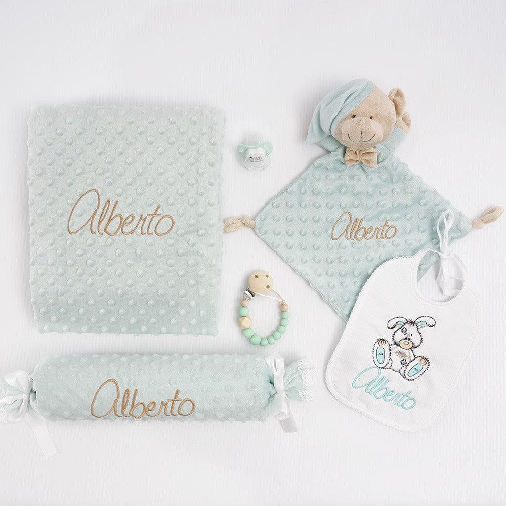 Cesta Regalo Bebe Personalizada Aguamarina Conejito Old Toy Nanetes - Nanetes #
