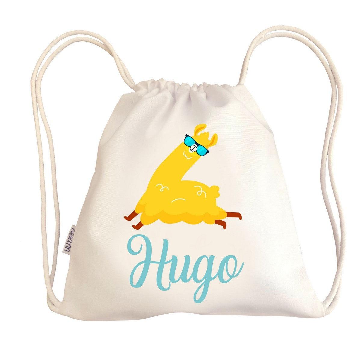 Bolsa Tela Niños Petate Personalizado Llama Saltando con Nombre Boann - Nanetes #