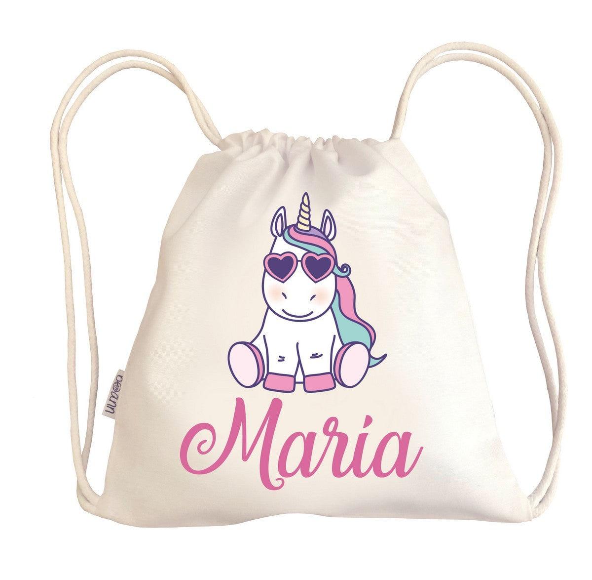 Bolsa Tela Niños Petate Personalizado Unicornio Gafas con Nombre Boann - Nanetes #