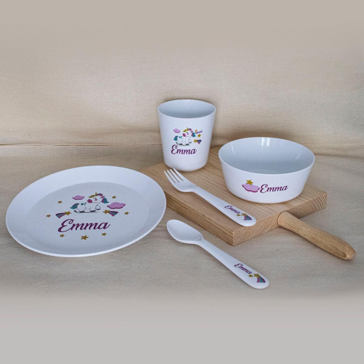 Vajilla Personalizada Infantil con Nombre Unicornio Boann - Nanetes #