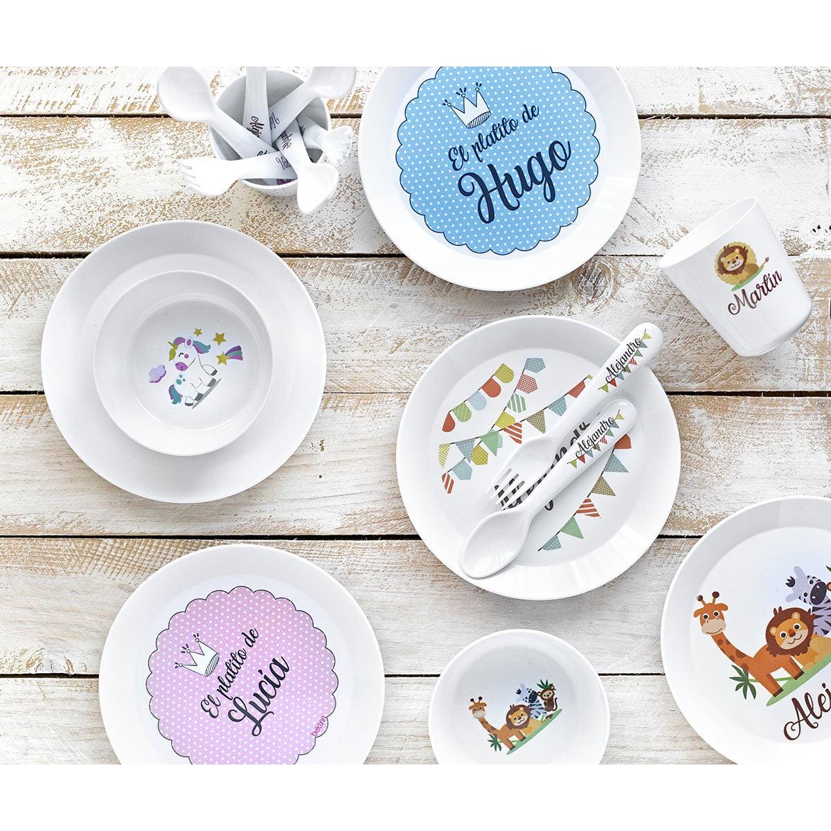 Vajilla Personalizada Infantil con Nombre Unicornio Boann - Nanetes #