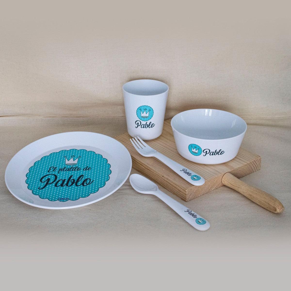 Vajilla Personalizada Infantil con Nombre Blonda Azul Boann - Nanetes #