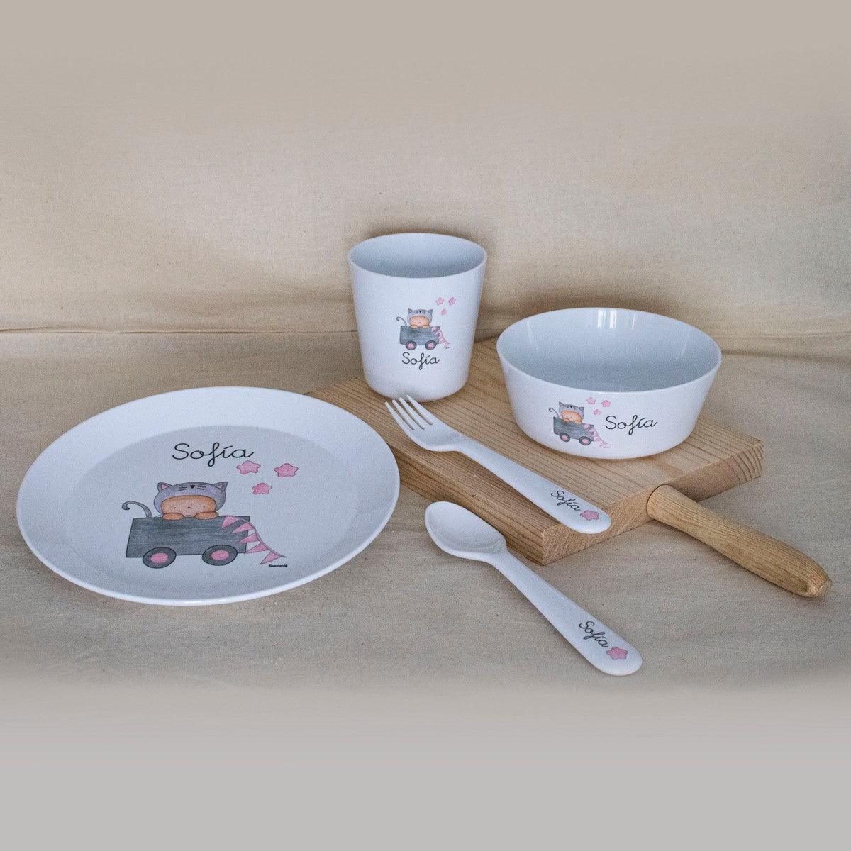 Vajilla Personalizada Infantil con Nombre Juguetes Rosa Boann - Nanetes #