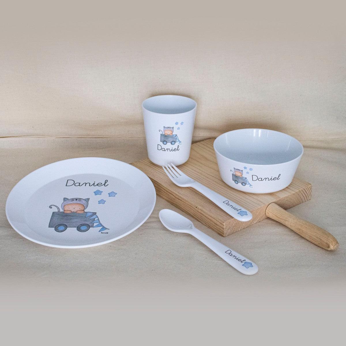 Vajilla Personalizada Infantil con Nombre Juguetes Azul Boann - Nanetes #