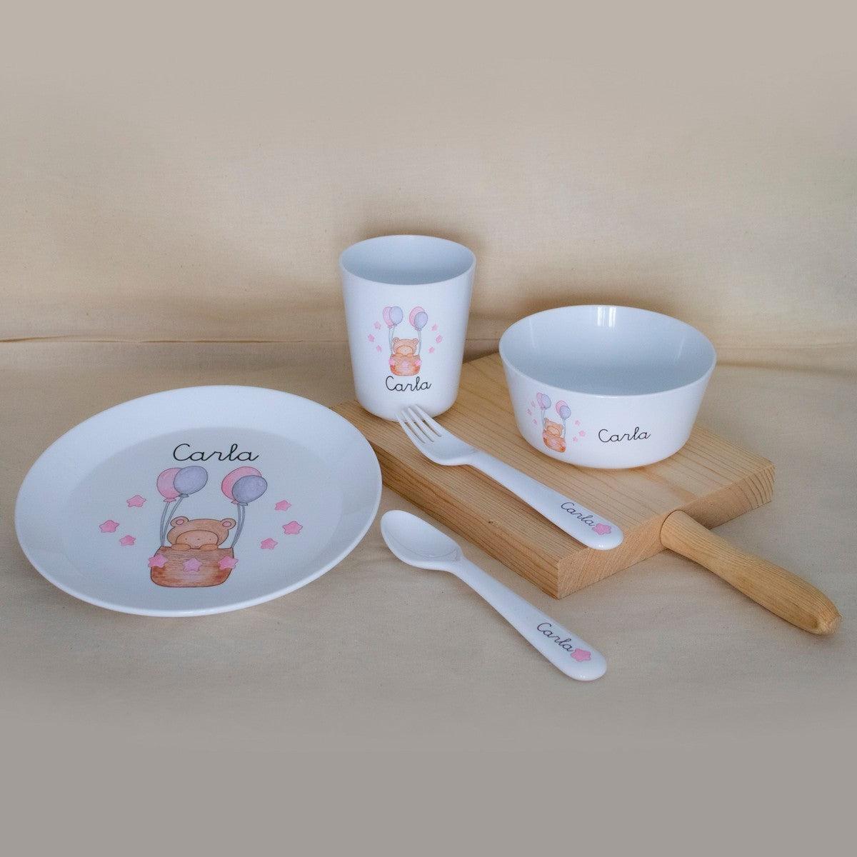 Vajilla Personalizada Infantil con Nombre Globos Rosa Boann - Nanetes #