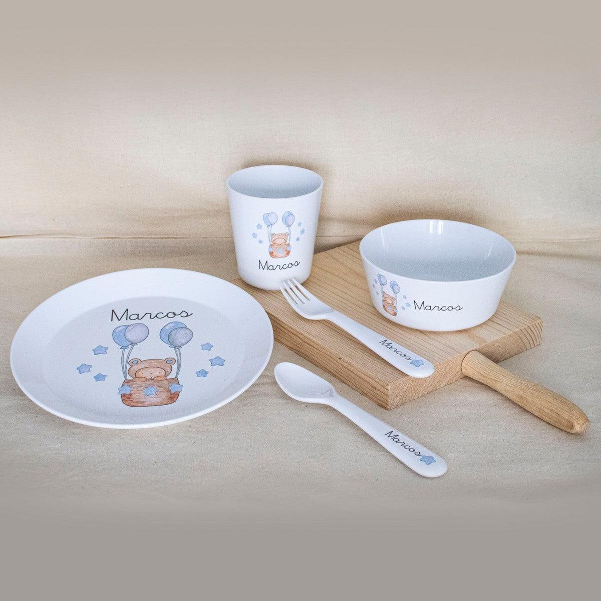 Vajilla Personalizada Infantil con Nombre Globos Azul Boann