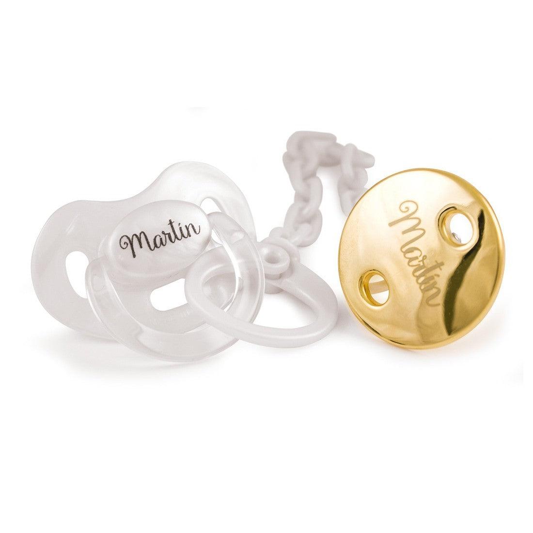 Chupete con Broche Premium Personalizados Perlado/Oro Boann - Nanetes #