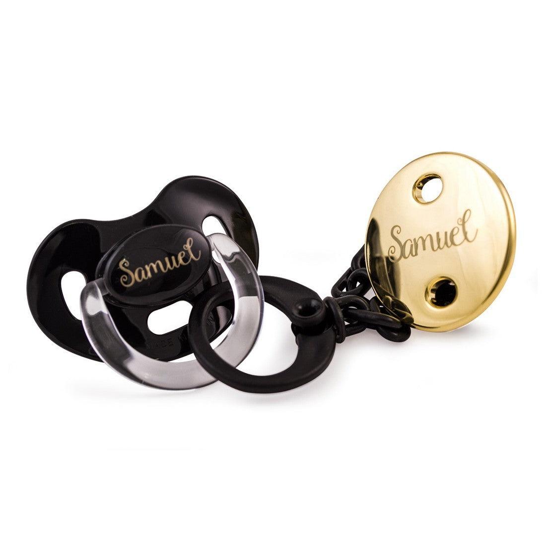Chupete con Broche Premium Personalizados Negro/Oro Boann - Nanetes #