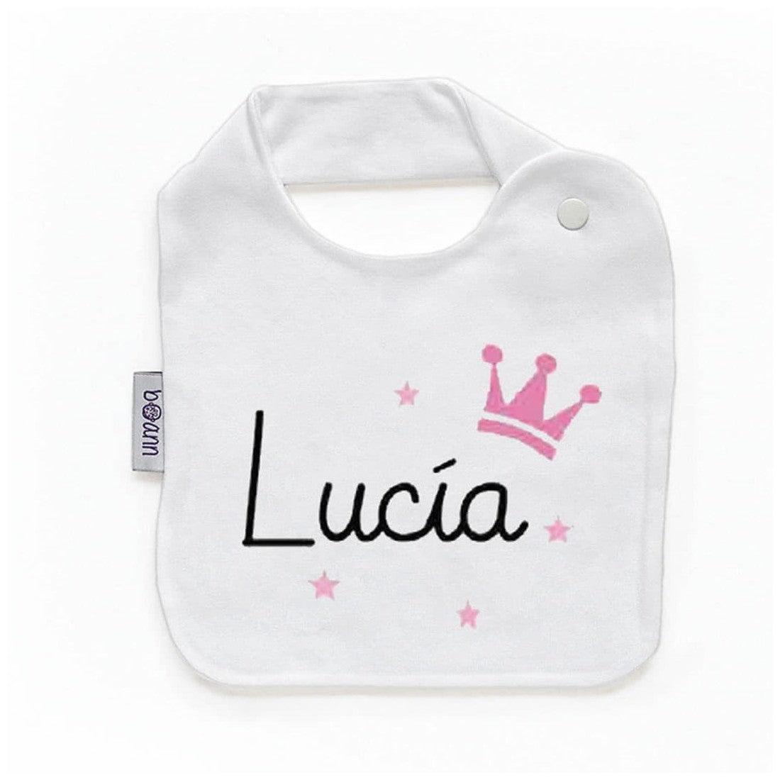 Babero Bebé Divertido Corona Rosa Nombre Boann - Nanetes #