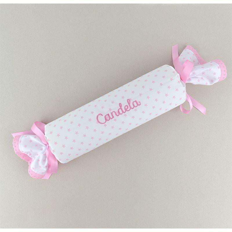 Cojín Caramelo Antivuelco Personalizado Bebé Mi Pipo Estrellas Rosa - Nanetes #