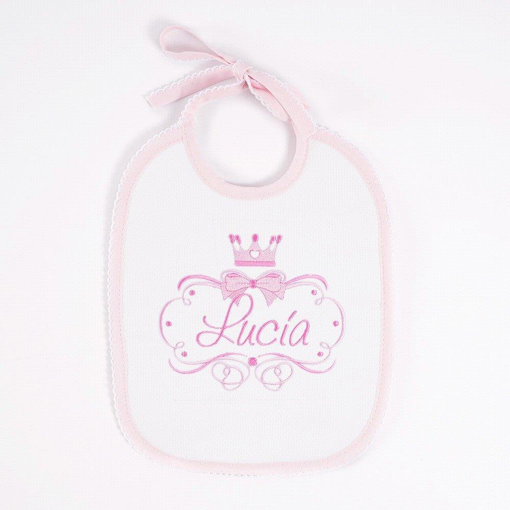 Babero Personalizado Bebé Bordado Corona Lazos Nanetes - Nanetes #