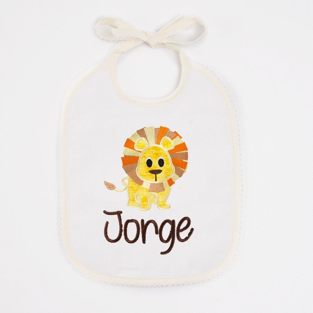 Babero Personalizado Bebé Bordado Leon Aplique Nanetes - Nanetes #