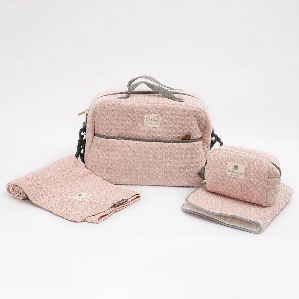 Lote Bolso Maternidad Completo 4 Piezas Crochet Rosa Bimbi Casual - Nanetes #