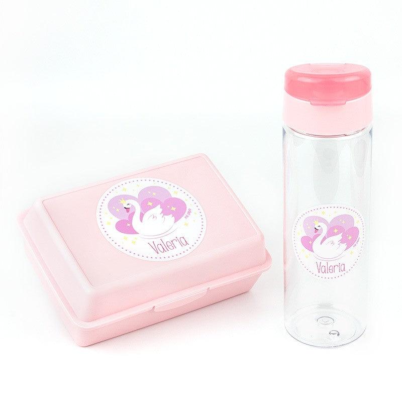 Pack Almuerzo Infantil Fiambrera y Botella Personalizadas Cisne Rosa Mi Pipo - Nanetes #