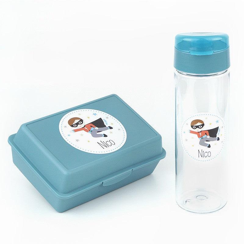 Pack Almuerzo Infantil Fiambrera y Botella Personalizadas Superhéroe Azul Mi Pipo - Nanetes #