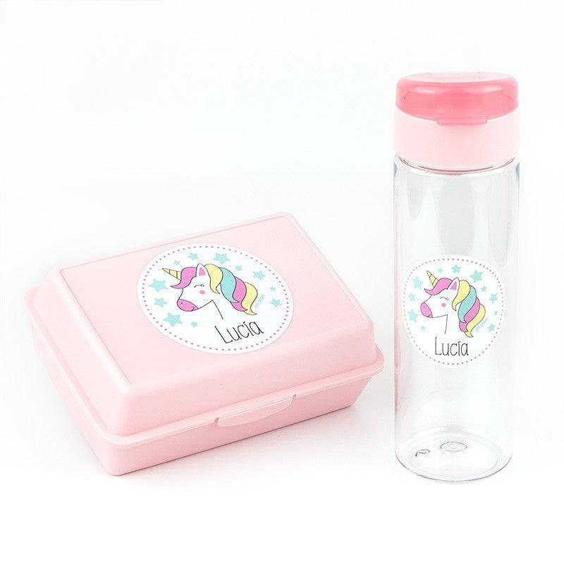 Pack Almuerzo Infantil Fiambrera y Botella Personalizadas Unicornio Rosa Mi Pipo - Nanetes #