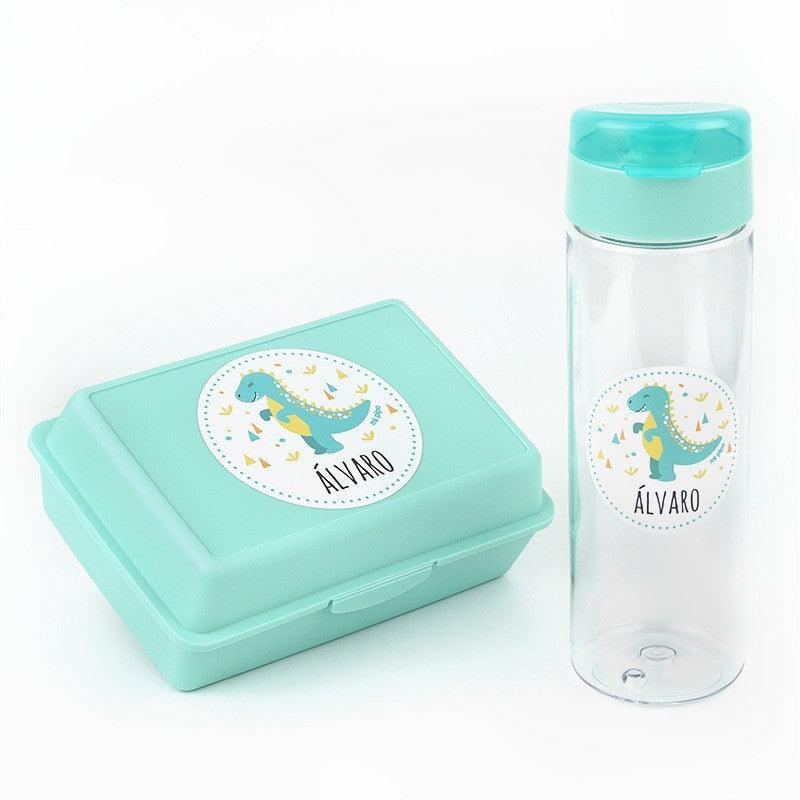 Pack Almuerzo Infantil Fiambrera y Botella Personalizadas Dinosaurio Menta Mi Pipo - Nanetes #