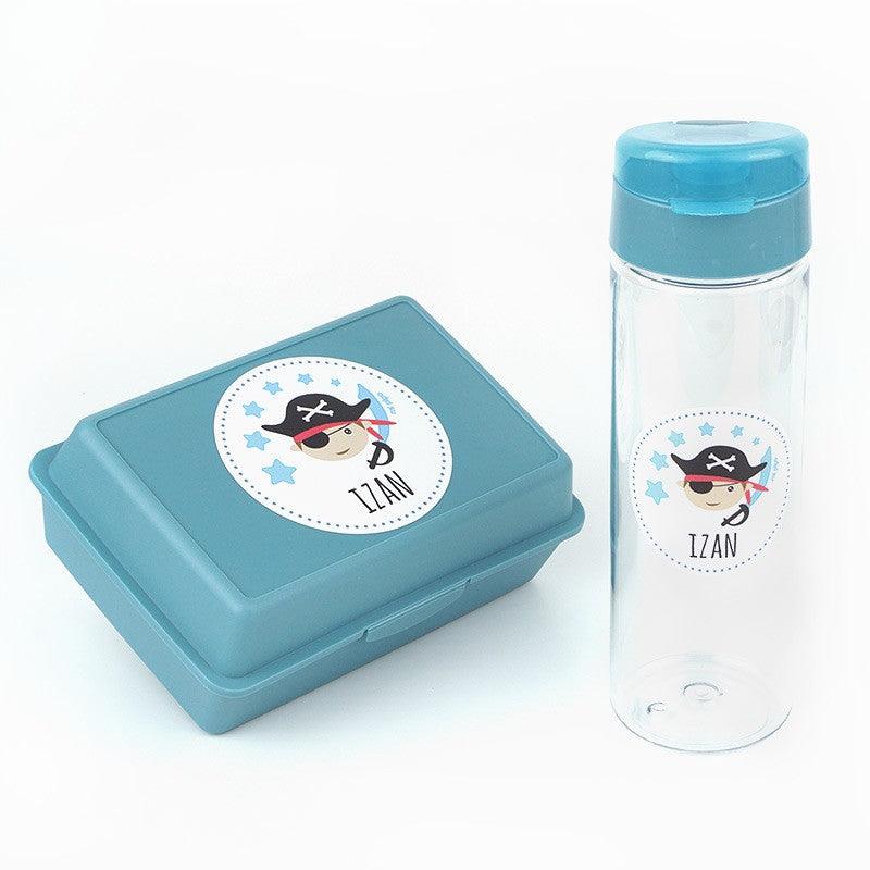 Pack Almuerzo Infantil Fiambrera y Botella Personalizadas Pirata Azul Mi Pipo - Nanetes #