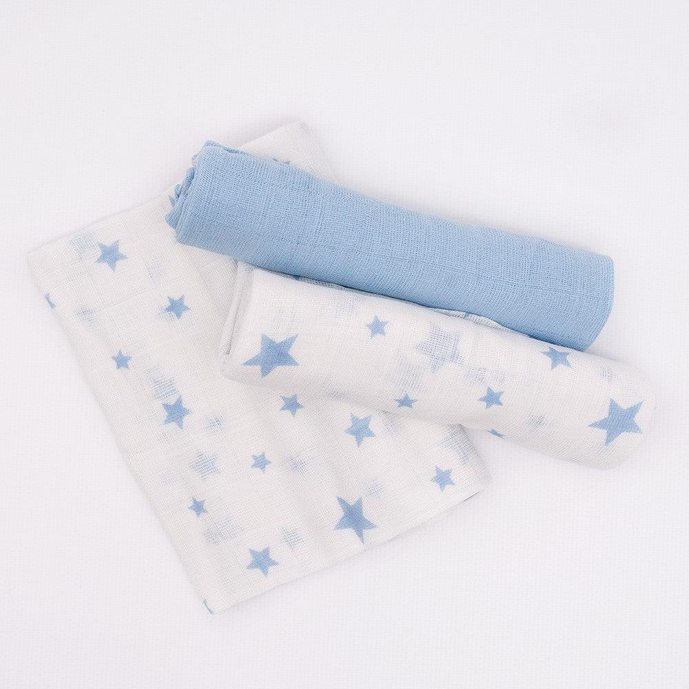 Gasas Bebé Algodón pack x3 Estrellas Celeste - Nanetes #