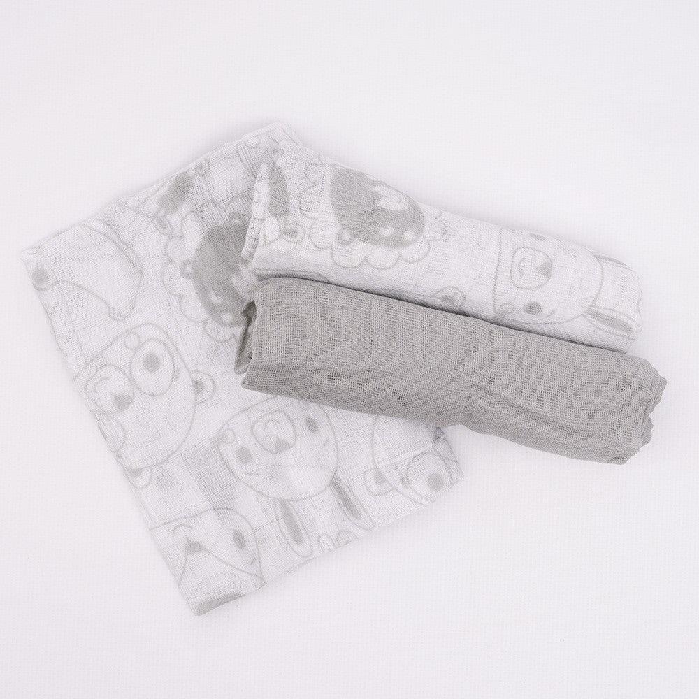 Gasas Bebé Algodón pack x3 Estrellas Animals Gris - Nanetes #