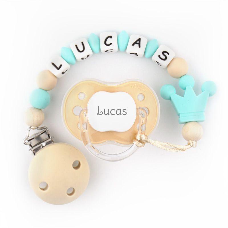 Chupete y Chupetero Silicona Corona Menta - Nanetes #