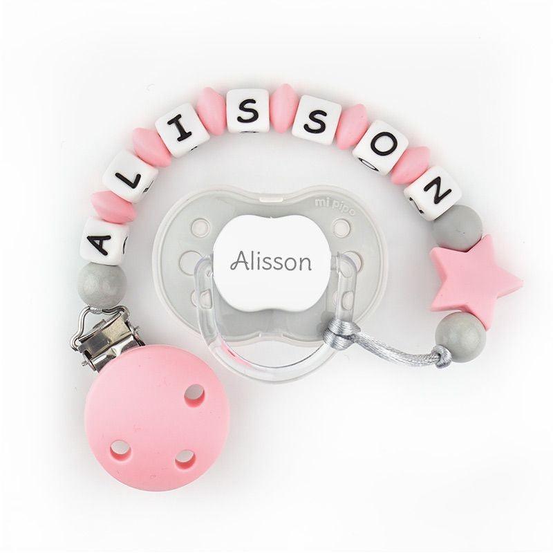 Chupete y Chupetero Silicona Estrella Salmón - Nanetes #