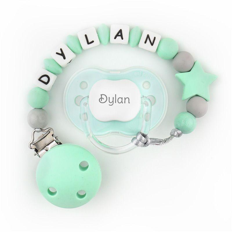 Chupete y Chupetero Silicona Estrella Menta - Nanetes #