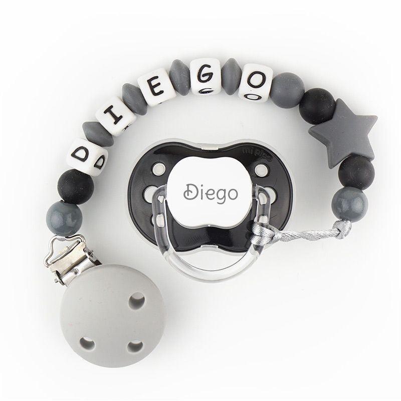 Chupete con Chupetero Silicona Personalizados Estrella Gris Mi Pipo - Nanetes #