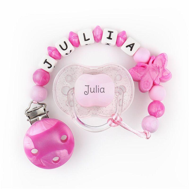 Chupete con Chupetero Silicona Personalizados Mariposa Nácar Mi Pipo - Nanetes #