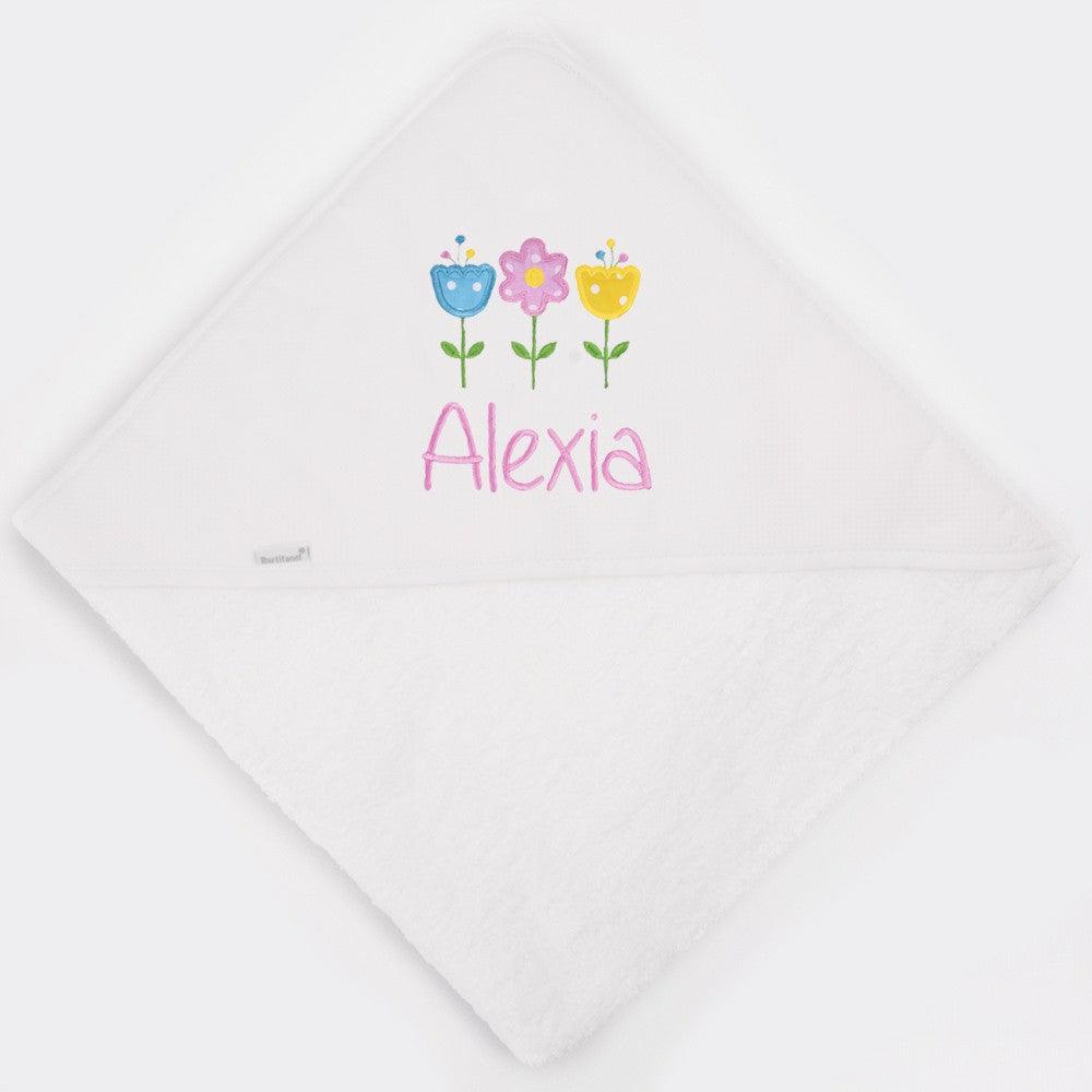 Capa de Baño Bebé Personalizada 3 Flores Tela Nanetes - Nanetes #
