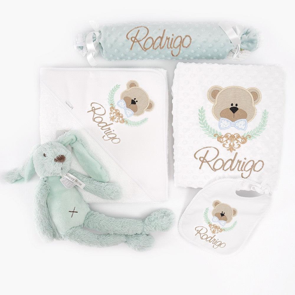 Cesta Regalo Premium Recien Nacido Bebé Aguamarina Osito Laurel Nanetes