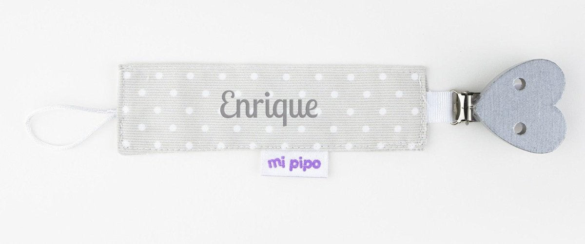 Chupetero Madera-Textil Topitos Gris - Nanetes