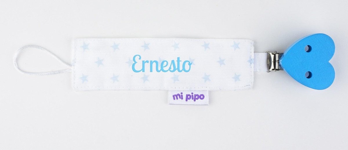 Chupetero Madera-Textil Estrellas Azul - Nanetes