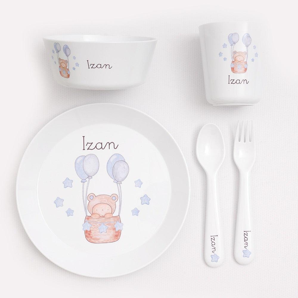 Vajilla Personalizada Infantil con Nombre Globos Azul Boann - Nanetes #