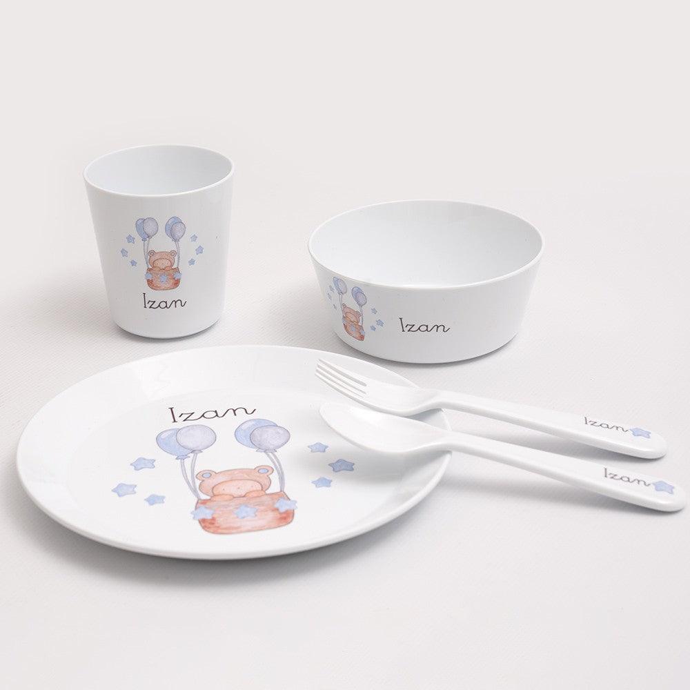 Vajilla Personalizada Infantil con Nombre Globos Azul Boann - Nanetes #