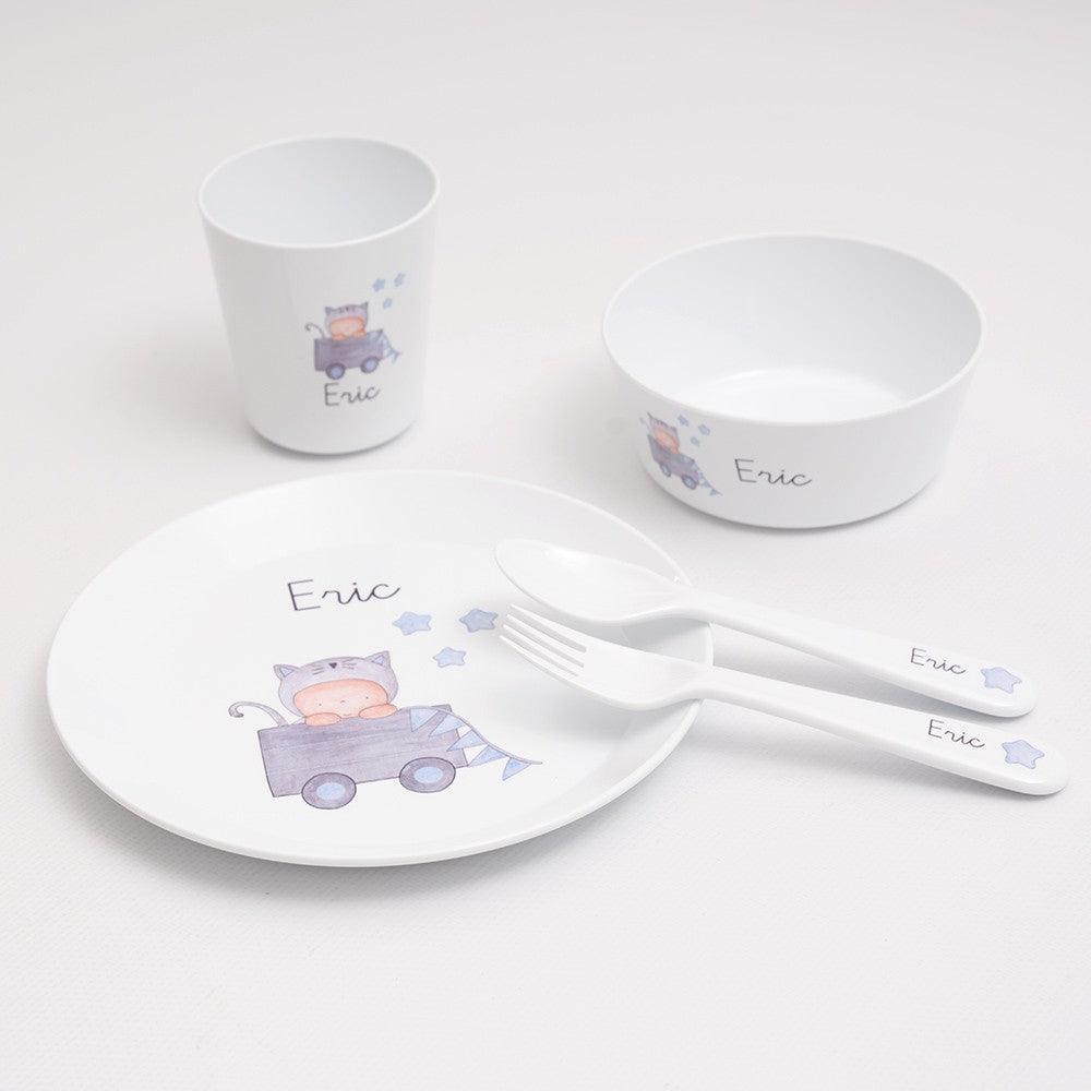 Vajilla Personalizada Infantil con Nombre Juguetes Azul Boann - Nanetes #