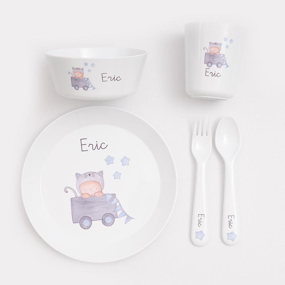Vajilla Personalizada Infantil con Nombre Juguetes Azul Boann - Nanetes #