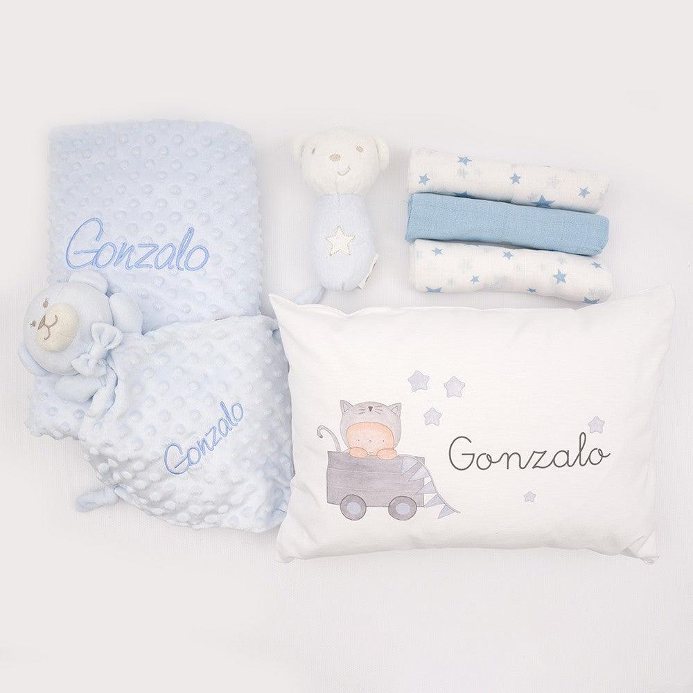 Cesta Regalo Bebé Personalizada Cojín Celeste o Rosa - Nanetes #