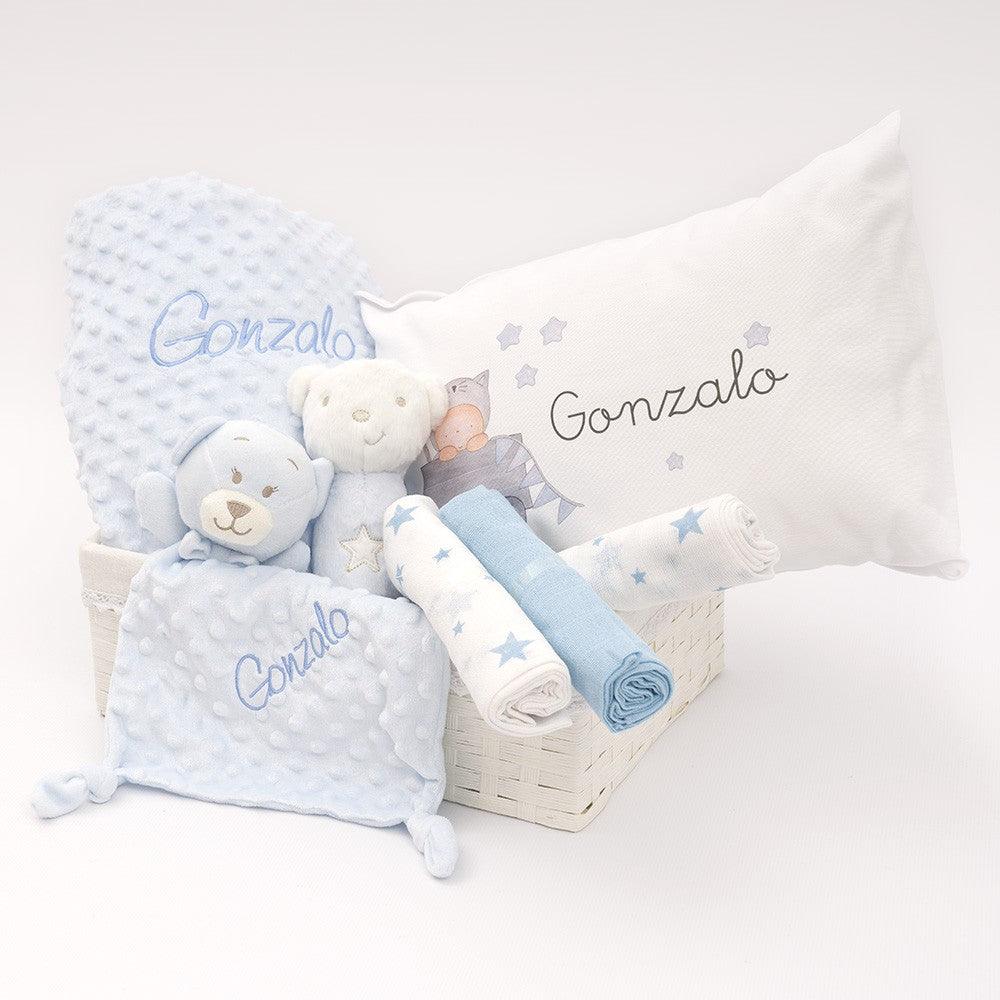 Cesta Regalo Bebé Personalizada Cojín Celeste o Rosa - Nanetes #