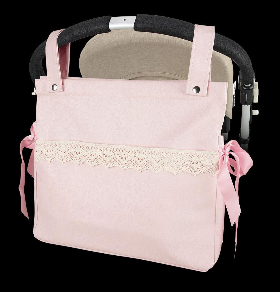 Bolso Panera Carro Bebé Andumodin Polipiel Penélope Puntilla Rosa - Nanetes #