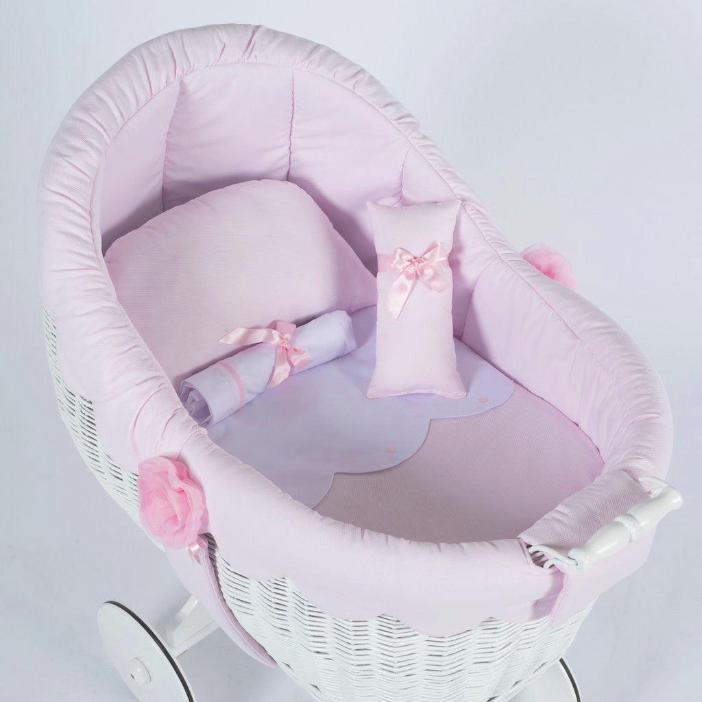 Moises De Mimbre Dulce Rosa Abc Baby - Nanetes #