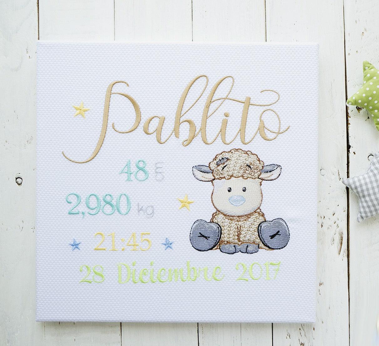 Cuadro Datos Nacimiento Bebé Personalizado Nanetes Cordero - Nanetes #
