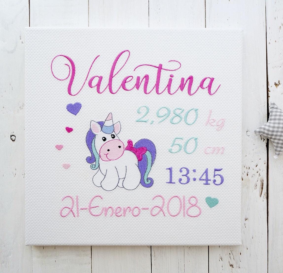 Cuadro Datos Nacimiento Bebé Personalizado Nanetes Unicornio - Nanetes #