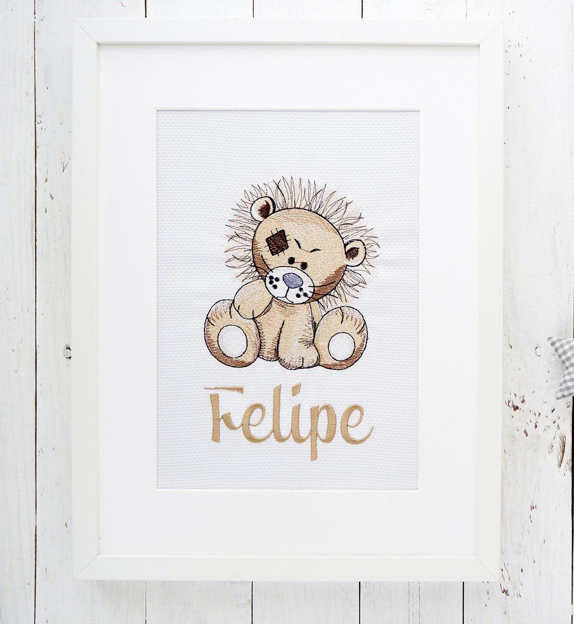 Cuadro infantil Personalizado Nanetes Bordado Leon - Nanetes #
